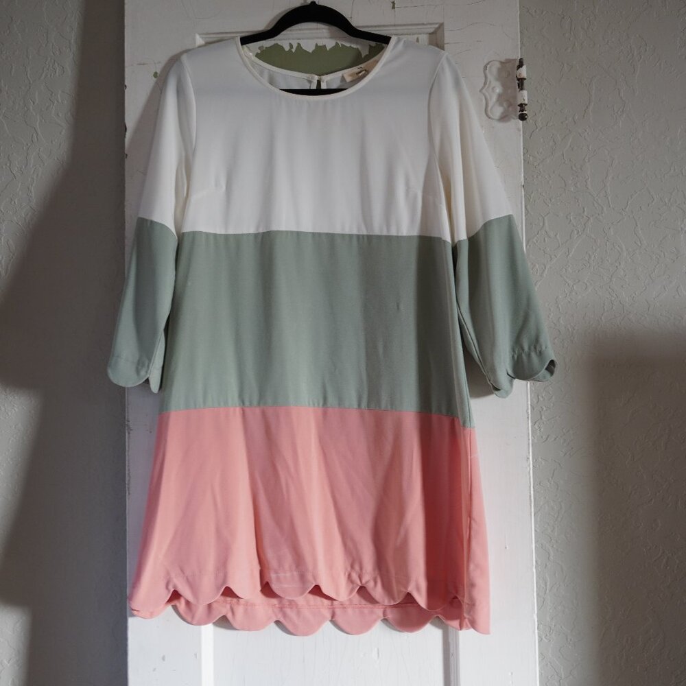 Entro Anthropologie Colorblock Scalloped Hem Dress Size Large